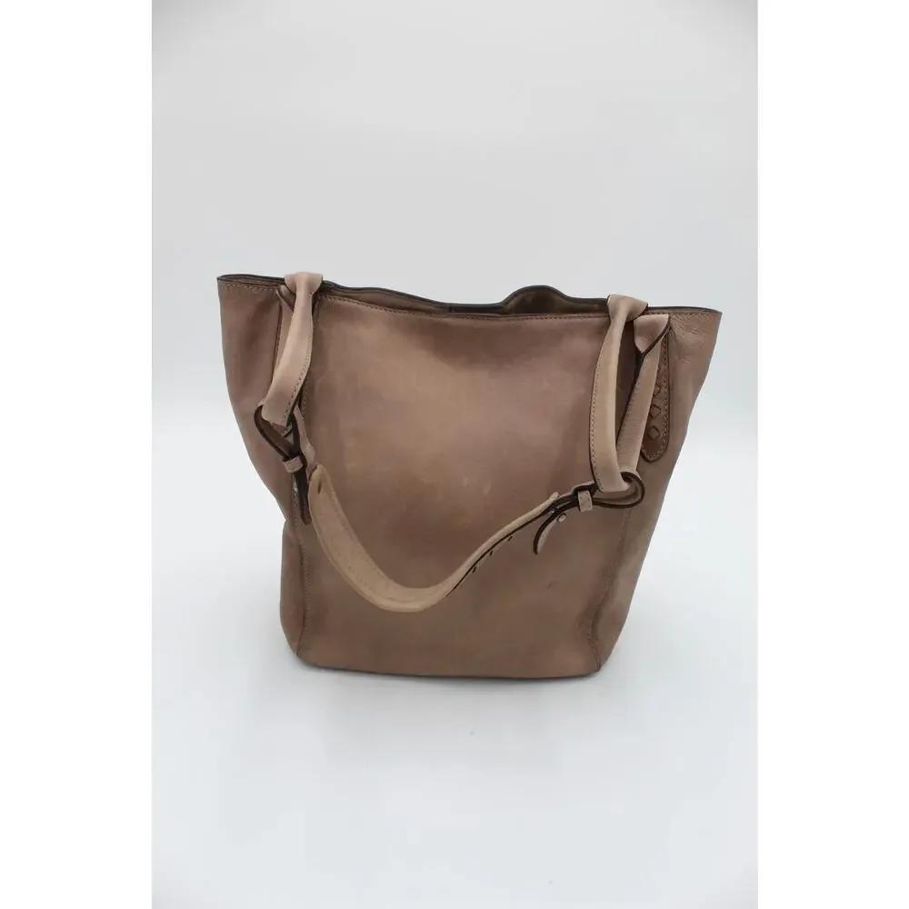 Frye Reed Leather Hobo Shoulder Bag Beige Tan Distressed Boho Western Purse - Picture 4 of 14